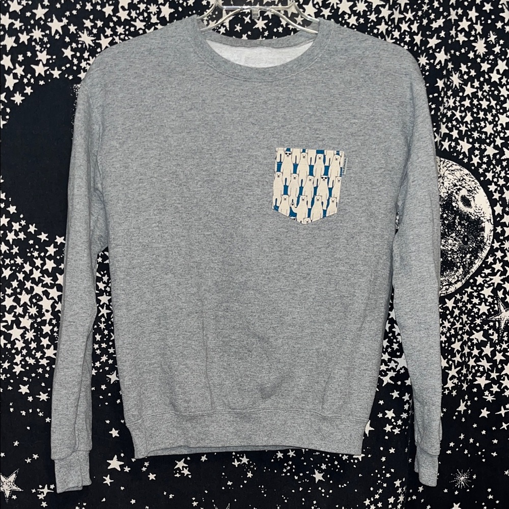 Women's Heather Gray Crewneck Sweater with Patterned Chest Pocket